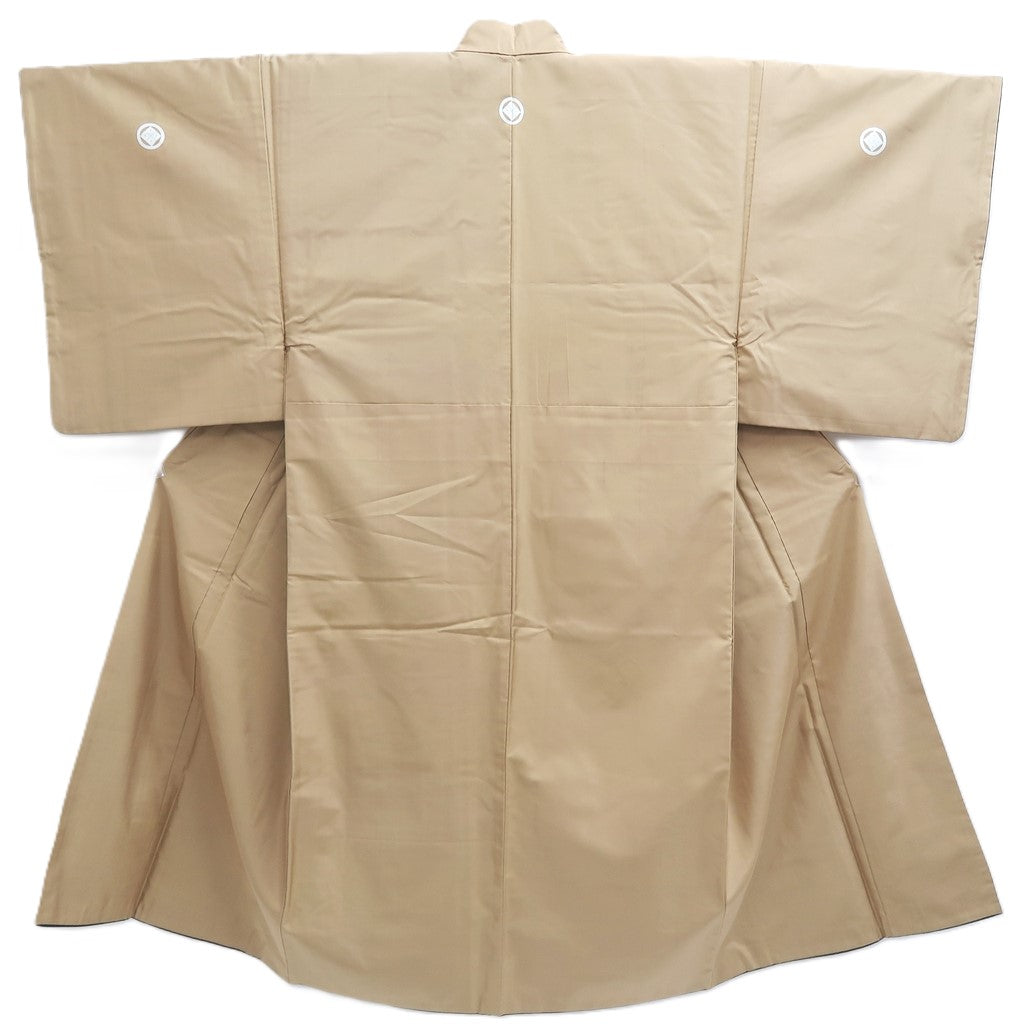Men's Kimono Light Yellow brown Montsuki Silk #10464A4