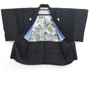 Men's Haori Vintage(1950-1980) Black Montsuki Landscape Silk #10284E4