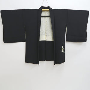 Haori Jacket Vintage(1950-1980) Black Hand painted Ume Branch Silk #9740A2