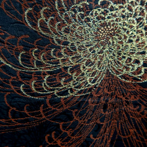 Haori Jacket Vintage(1950-1980) Black Gold Silver Rangiku Chrysanthemum Silk #9719A1