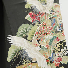 Load image into Gallery viewer, Tomesode Vintage(1920-1950) Black Hand painted Crane Birds Silk #10403A1
