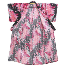 Load image into Gallery viewer, Yukata Black Magenta Butterfly Cherry Blossom Cotton #10748D3
