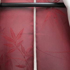 Kimono Vintage(1950-1980) Black Red See-Through Leaves Silk #10275E4