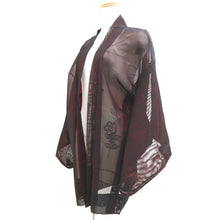 Load image into Gallery viewer, Haori Jacket Vintage(1950-1980) Black Red Sheer Floral pattern Embroidery Silk #10965F3
