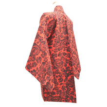 Load image into Gallery viewer, Haori Jacket Vintage(1920-1950) Vermillion Black Meisen Floral pattern Silk #11034A2

