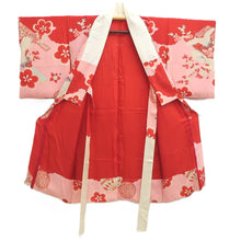 Load image into Gallery viewer, Juban Vintage(1950-1980) Red Pink Crane Birds Silk #10505B1
