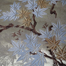 Load image into Gallery viewer, BB10066AE Silk Obi Fabric Maple Leaf Cherry Blossom White Gold 55.5x11.0in(141x28cm)
