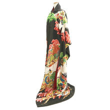 Load image into Gallery viewer, Furisode Vintage(1920-1950) Black Crane Birds Silk #11107Z1
