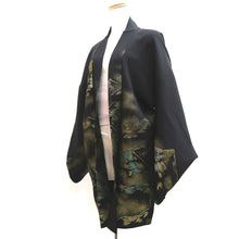 Load image into Gallery viewer, Haori Jacket Vintage(1950-1980) Black Gold Silver Mountain Silk #10083D1
