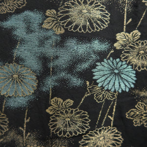 Haori Jacket Vintage(1950-1980) Black Gold Chrysanthemum Silk #10126D3