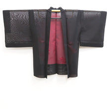 Load image into Gallery viewer, Haori Jacket Vintage(1950-1980) Black Red See-Through Flower Silk #10634C4
