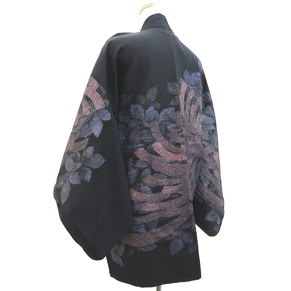 Haori Jacket Vintage(1950-1980) Black Chrysanthemum Silk #10007C3