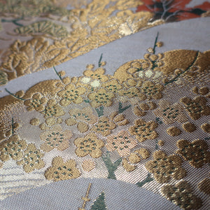 BB10056AD Silk Obi Fabric Zen Temple Green Beige 49.2x10.6in(125x27cm)