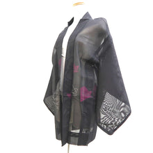 Load image into Gallery viewer, Haori Jacket Vintage(1950-1980) Black Gray Magenta Sheer Rose Silk #10905E5
