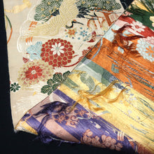 Load image into Gallery viewer, BB10036AC Silk Obi Fabric Vintage(1920-1950) Crane Birds Gold Green 76.8x10.6in(195x27cm)
