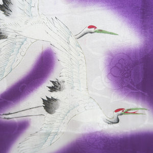 Kimono Vintage(1920-1950) Purple Crane Birds Hand painted Silk #9671J3