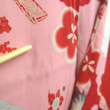 Load image into Gallery viewer, Juban Vintage(1950-1980) Red Pink Crane Birds Silk #10505B1
