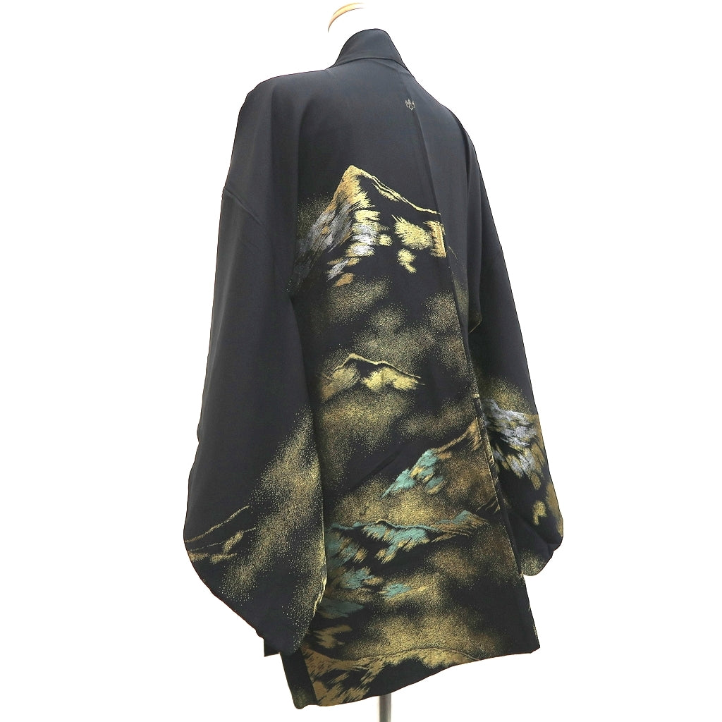 Haori Jacket Vintage(1950-1980) Black Gold Silver Mountain Silk #10083D1