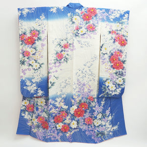 Furisode Blue White Peony Tall Silk #9698J4