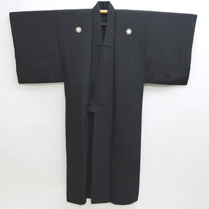 Men's Kimono Vintage(1950-1980) Black Montsuki Habutae Silk #9973C1