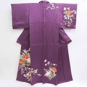 Kimono Purple Peony Kiku Branch Silk #9658J2