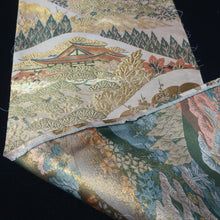 Load image into Gallery viewer, BB10056AD Silk Obi Fabric Zen Temple Green Beige 49.2x10.6in(125x27cm)
