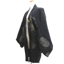 Load image into Gallery viewer, Haori Jacket Vintage(1950-1980) Black Gold Silver Chrysanthemum Silk #10098D2
