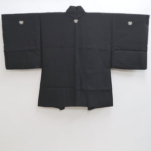 Men's Haori Vintage(1950-1980) Black Habutae Landscape Silk #9981C2