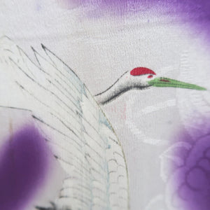 Kimono Vintage(1920-1950) Purple Crane Birds Hand painted Silk #9671J3