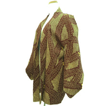 Load image into Gallery viewer, Haori Jacket Dark Brown Yellow Full Shibori Flower Silk #10714D2
