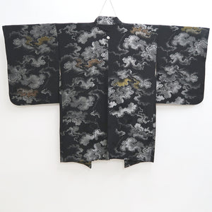 Haori Jacket Vintage(1950-1980) Black Silver Gold Cloud Silk #9755A3