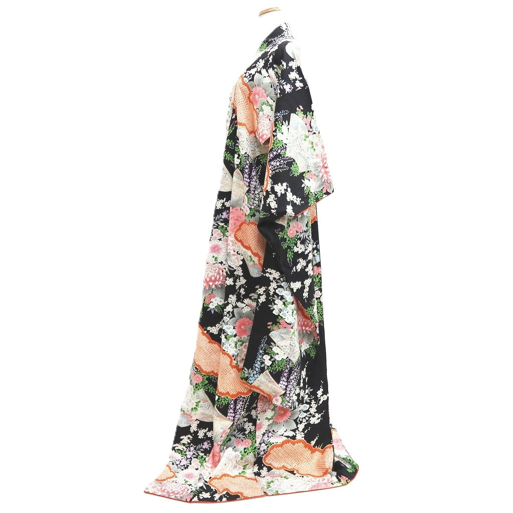 Furisode Black Plum blossom Wisteria Silk #10544B3