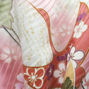 Furisode Pink Crane Birds Sakura Silk #9708J5