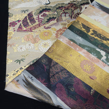 Load image into Gallery viewer, BB10046AD Silk Obi Fabric Crane Birds Gold Yellow 75.2x12.2in(191x31cm)

