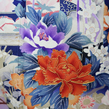 Load image into Gallery viewer, Furisode Blue Pink Plum blossom Chrysanthemum Silk #9678J3
