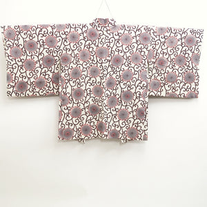 Haori Jacket Vintage(1950-1980) White Shibori Chrysanthemum Karakusa Silk #9805A5