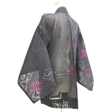 Load image into Gallery viewer, Haori Jacket Vintage(1950-1980) Black Gray Magenta Sheer Rose Silk #10905E5
