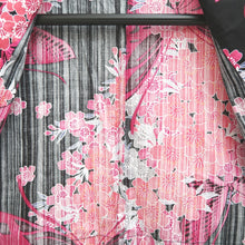Load image into Gallery viewer, Yukata Black Magenta Butterfly Cherry Blossom Cotton #10748D3
