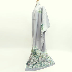 Kimono Light Gray Landscape Bird Tall Silk #9947B5