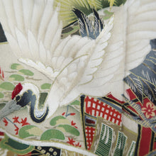 Load image into Gallery viewer, Tomesode Vintage(1920-1950) Black Hand painted Crane Birds Silk #10403A1
