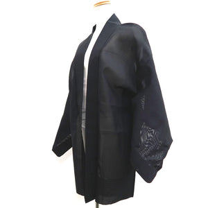 Haori Jacket Vintage(1950-1980) Black Purple See-Through Bird Silk #10218E2