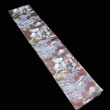Load image into Gallery viewer, BB10067AE Silk Obi Fabric Peony Brown 54.7x10.6in(139x27cm)
