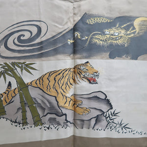 Men's Haori Vintage(1950-1980) Black Montsuki Dragon Tiger Silk #10438A3