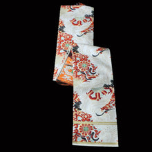 Load image into Gallery viewer, BB10107AG Silk Obi Fabric Vintage(Pre-1920) Crane Birds White 76.8x11.4in(195x29cm)
