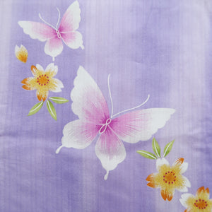 Yukata Lavender Butterfly Cherry Blossom Cotton #10347F3