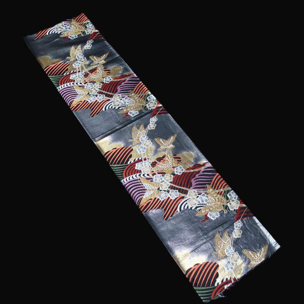 BB10087AF Silk Obi Fabric Butterfly Gold Gray 50.8x10.6in(129x27cm)