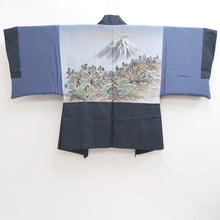 Load image into Gallery viewer, Men's Haori Vintage(1950-1980) Blue Black Mt. Fuji Landscape Silk #10640C4
