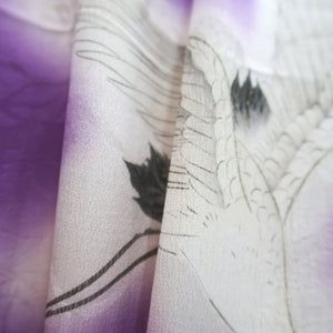 Kimono Vintage(1920-1950) Purple Crane Birds Hand painted Silk #9671J3