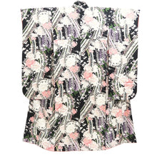 Load image into Gallery viewer, Furisode Black Plum blossom Yamato Tall Silk #10554B4
