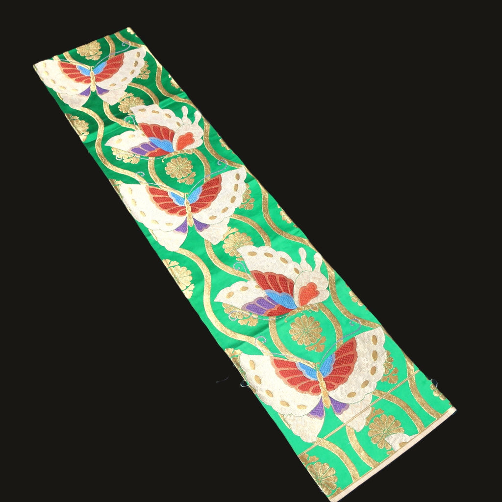 BB10077AF Silk Obi Fabric Butterfly Green 50.8x10.6in(129x27cm)